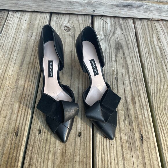 Nine West Mcfally Black Leather d'Orsay Bow Heels Size 6 - Picture 4 of 14